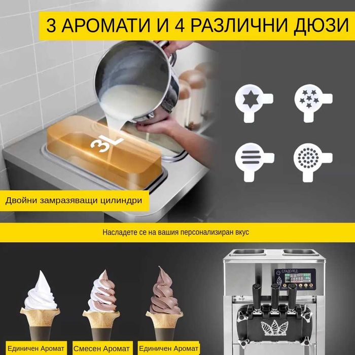 НОВА Машина за италиански сладолед 3 вкуса 18л/ч 1200W  1г гаранция