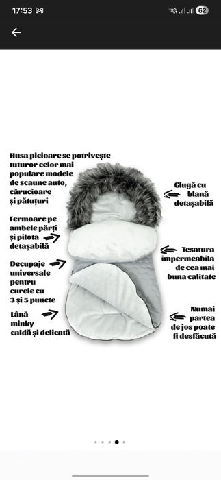 Sac de iarna pentru carucior, Husa picioare, universala, cu blanita de