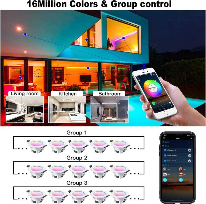 Set Bec Spot LED încastrat Smart App MagicLight 9W,Bluetooth Mesh Wifi