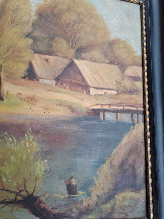tablou vechi pictura pe pfl 74/59 cm semnat