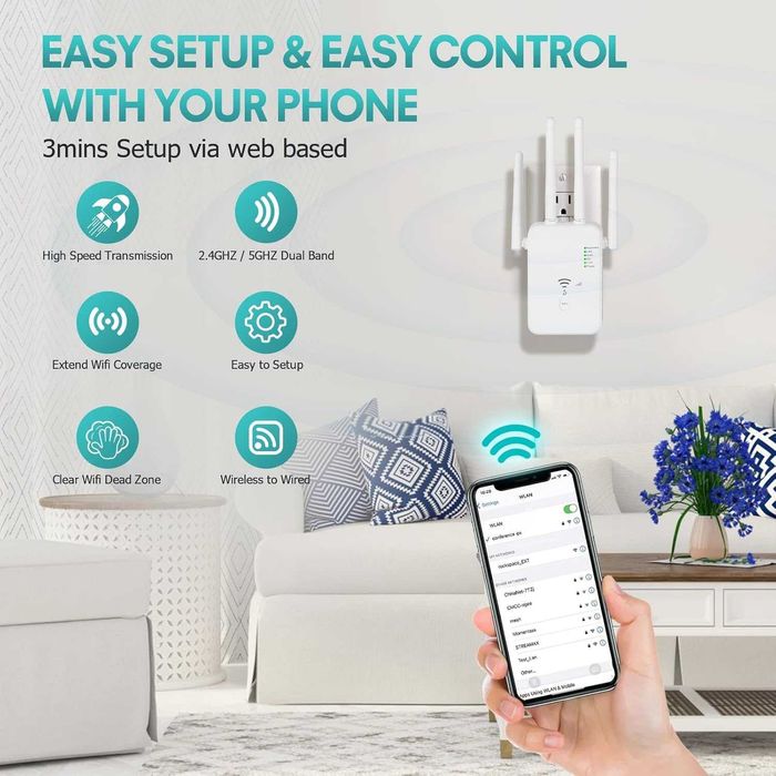 Усилвател на Wi-Fi сигнал Dual Band 2.4 GHz 300Mbps & 5GHz 900Mbps