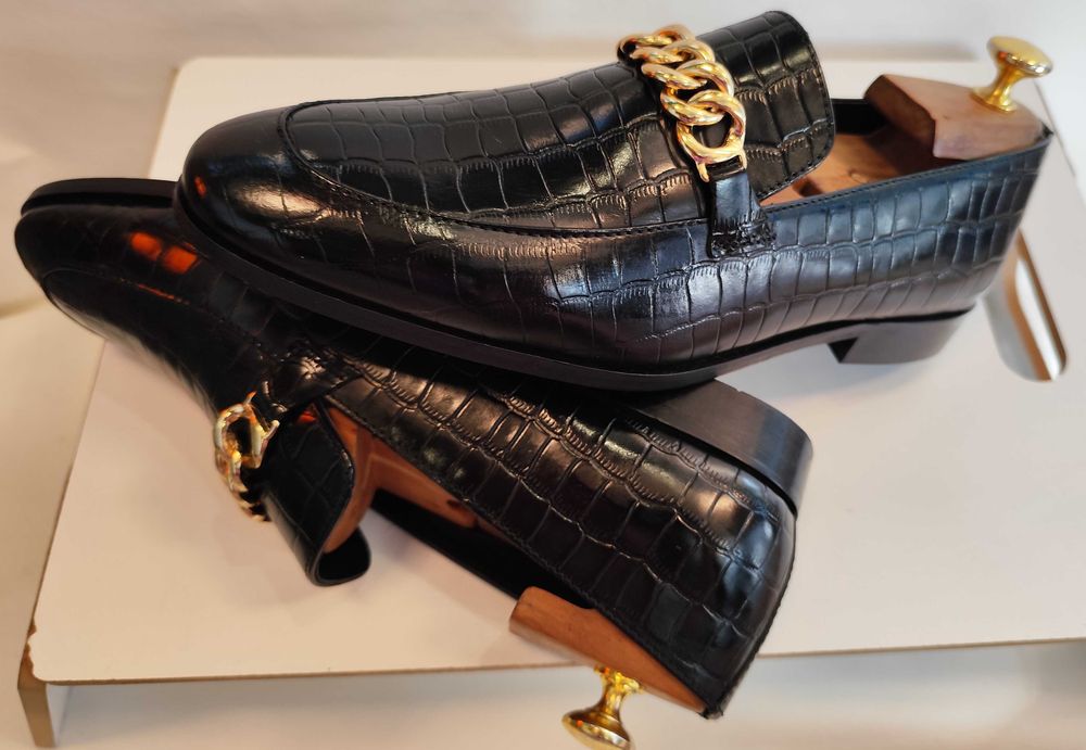 Pantofi loafer bit 41 oremium ZIGN NOI piele naturala embosata bit model lant