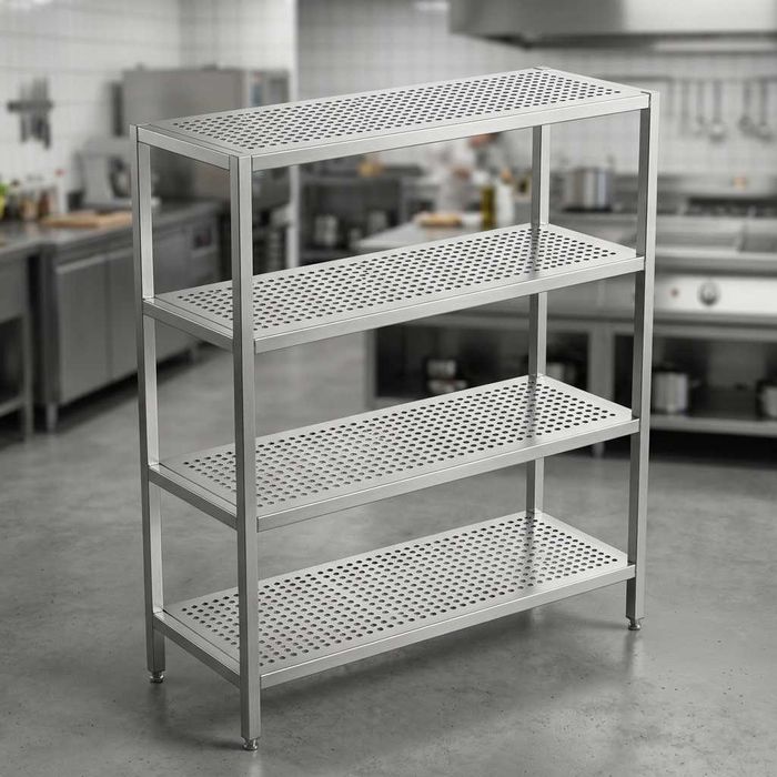 Stellaj Nerjaveyka 4 qavatli (1100x450) Стеллаж кухонный из нержавейки