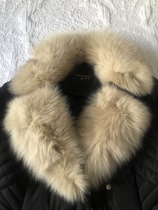 Черно зимно яке с яка от естествен косъм