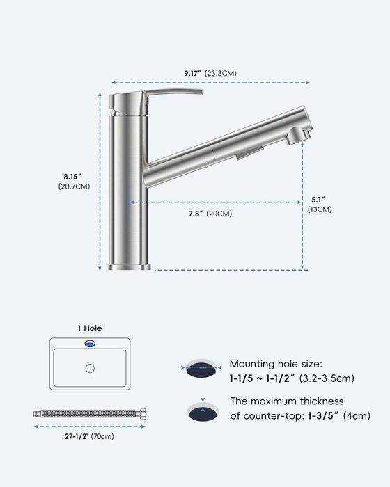 REDUS de la 470 RON, Baterie chiuveta cu Dus retractabil + cartus Ceramic, Crom Periat (satin), rotatie 360 gr