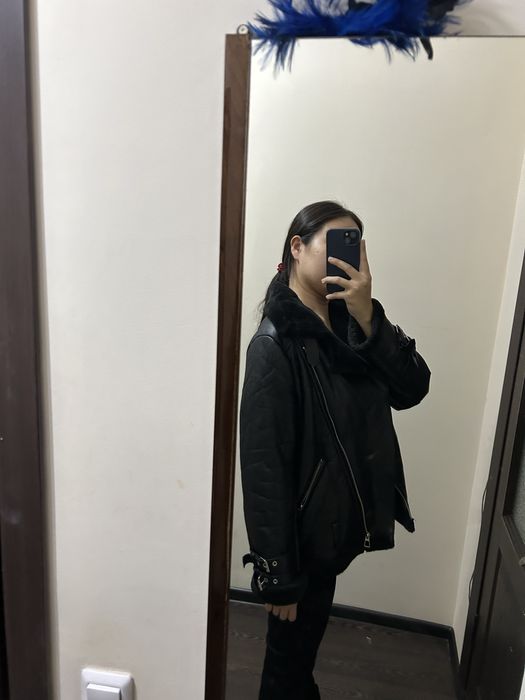 Дубленка черная, демисезон