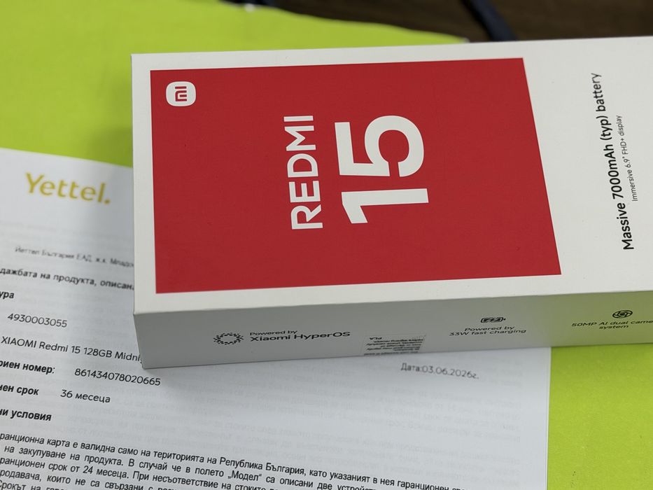 ***ЧИСТО НОВ 128GB Xiaomi Redmi 15 6GB Гаранция Yettel 3г. 2029 Black / Черен