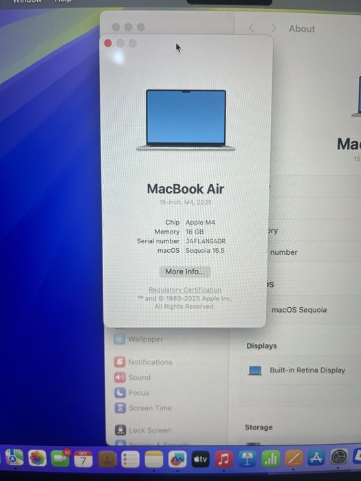 Macbook air 15” M4 16/256