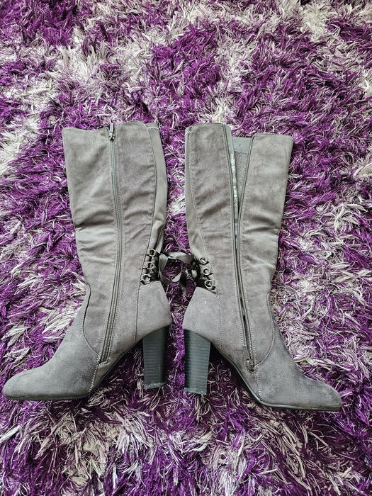 Cizme de dama înalte gri marime 38, toc 8.5 cm