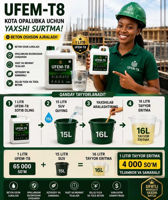 UFEM-T8 Universal Emulsol-Smazka | 1L + 15L Suv = 16L Tayyor Eritma