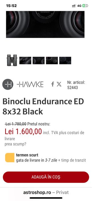 Binoclu hawke endurance 8x32