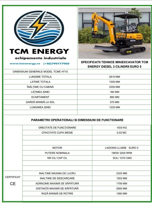 Miniexcavatoare TCME diesel 3 cilindri LAIDONG E5 sau KUBOTA NOI