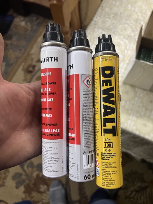 Gaz si cuie beton Wurth și DeWalt