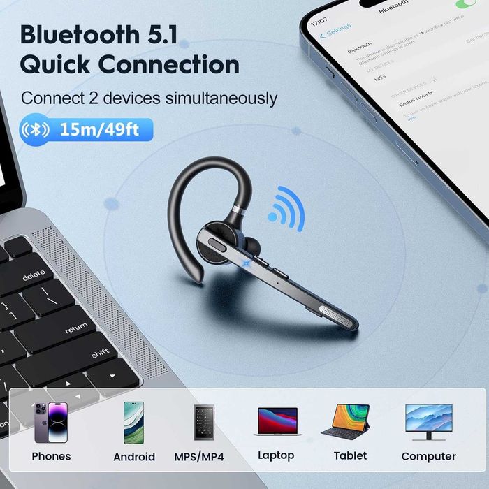 Бизнес Bluetooth Слушалка New Bee M50 – Bluetooth 5.2, Dual Mic