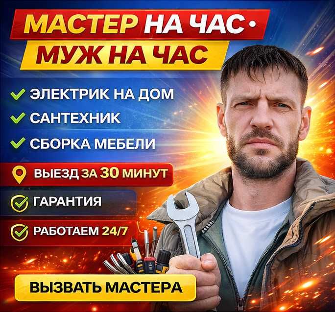 Муж на час. Мастерна час, Электрик на дом, Сантехник, сборщик мебели