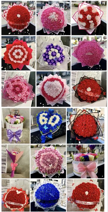 Buchet din trandafiri de sapun sau satin / Aranjamente florale/ dulci