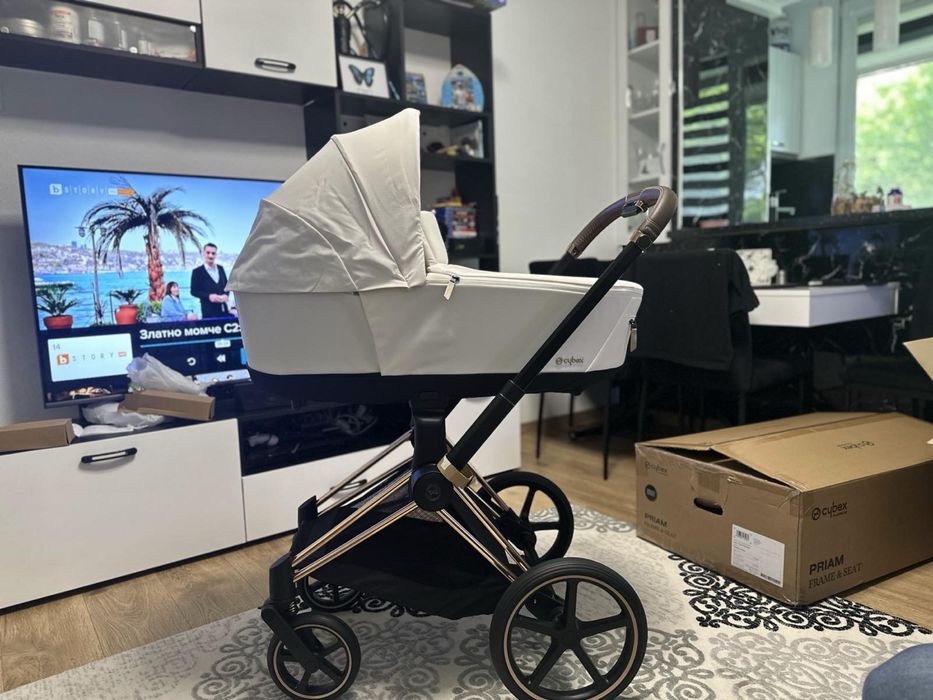 Луксозна бебешка количка Cybex Priam V4 (2в1) – Rose Gold / Off White + ПОДАРЪК