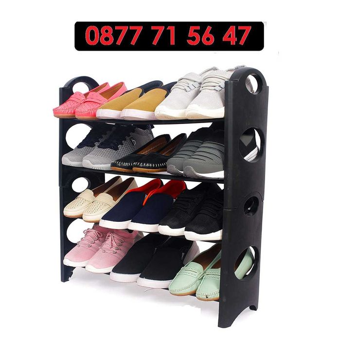 Етажерка за обувки на 4 нива, 12 чифта, черна