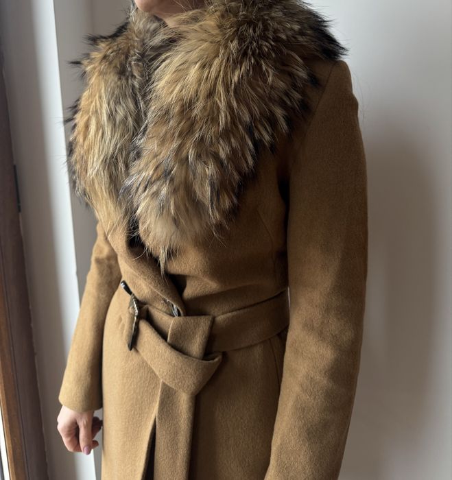 Kensol елегантно палто с естествен косъм (яка), Вълна и кашмир