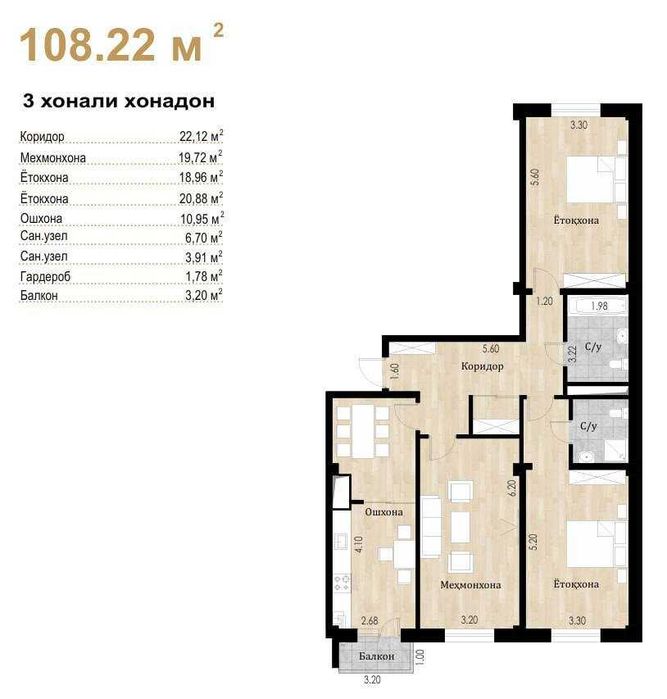 Kokchada 3 xonali novostroykada karobka sotiladi