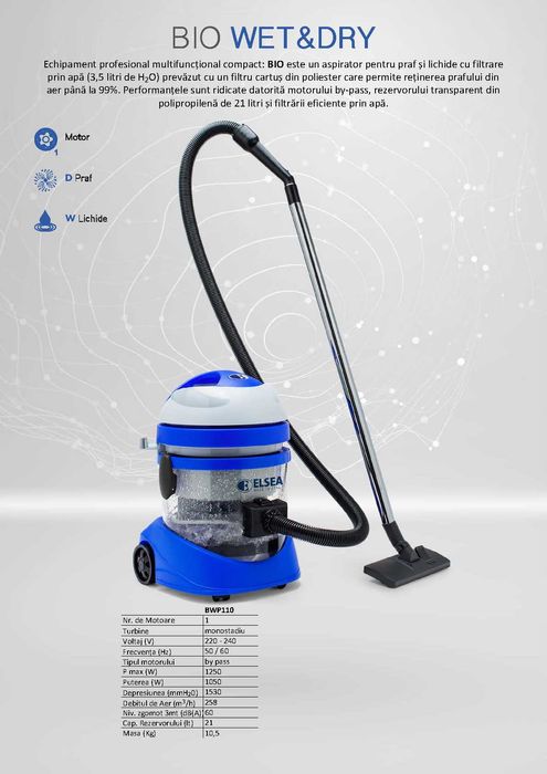 Aspirator Profesional Praf - Lichide 1200 W cu Filtraj prin Apa