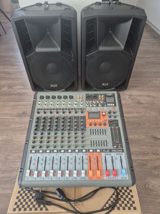 Озвучителна система. Тонколони + Миксер с вграден усилвател.