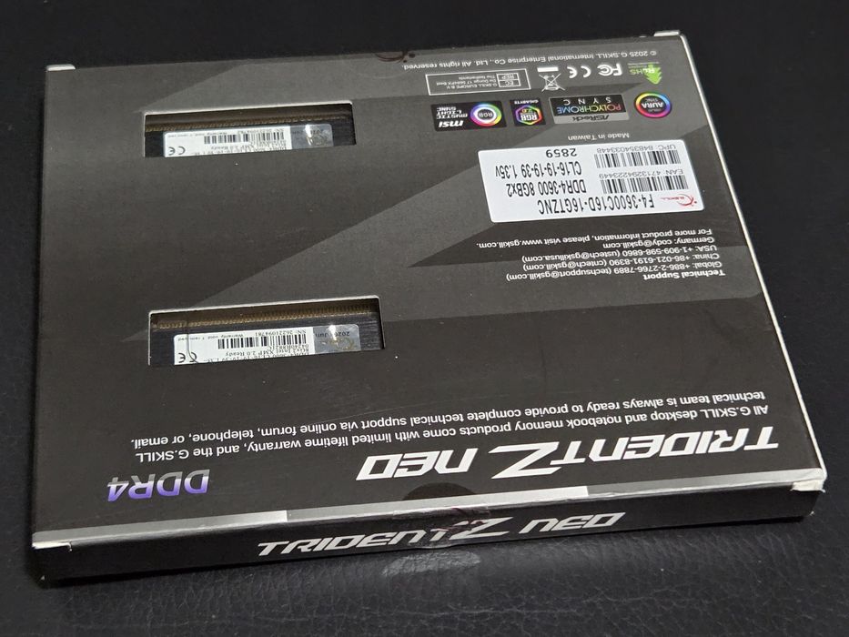 Kit Memorie RAM 16GB DDR4 3600MHz CL16 G Skill TridentZ RGB NEO F4-3600C16D-16GTZNC AMD AM4