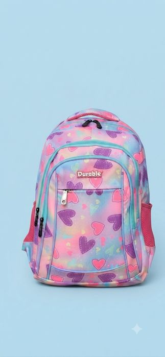 Ученическа раница "Durable" с щампа на сърца и пастелни цветове