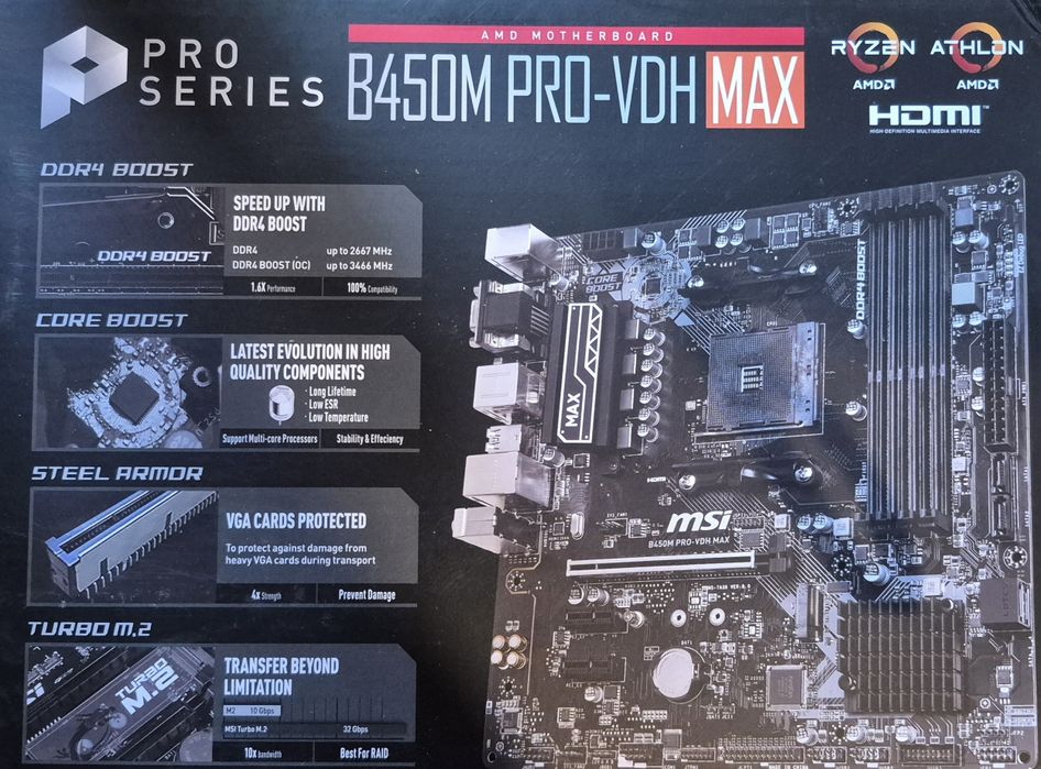 Placa baza gaming MSI B450M PRO AM4 Full Box