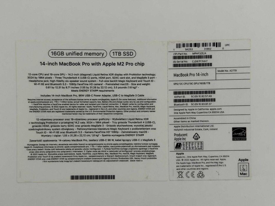 Macbook M2 PRO 14’ 1 TB / 16 GB RAM / 12 CPU / 19 GPU