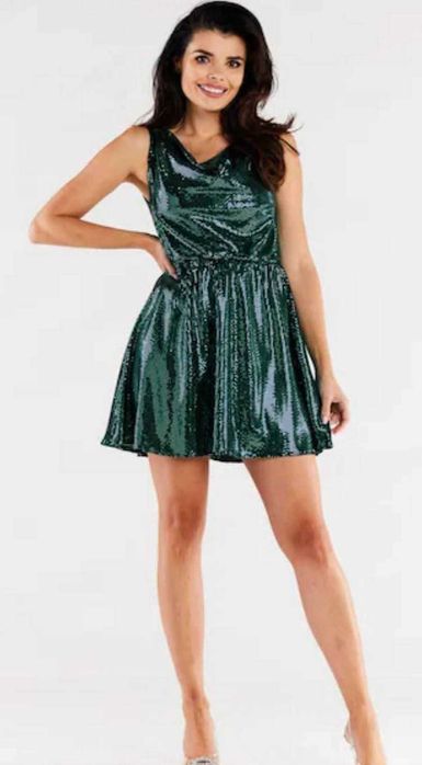 Елегантна къса рокля от полиестер и еластан, размер М/38