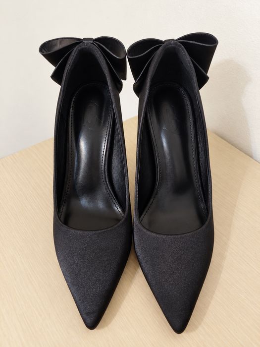 Pantofi dama eleganti negri cu funda toc stiletto marimea 39