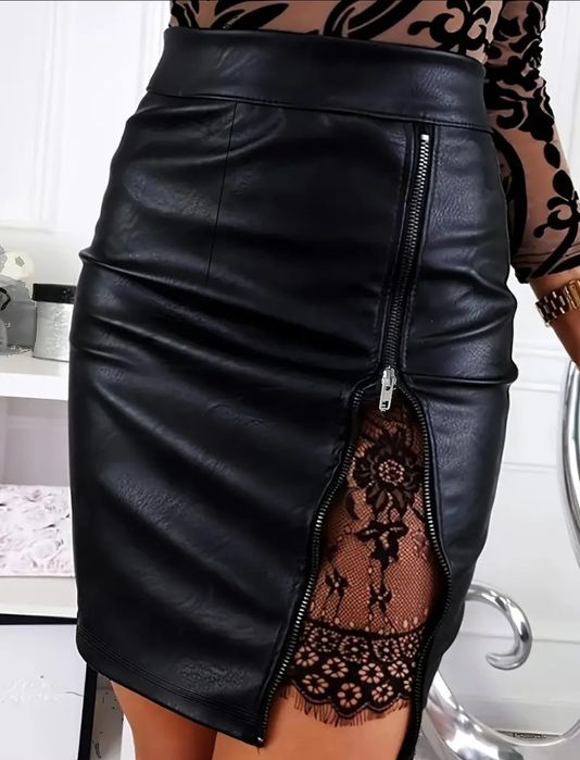 Кожена пола/стреч S Нова!