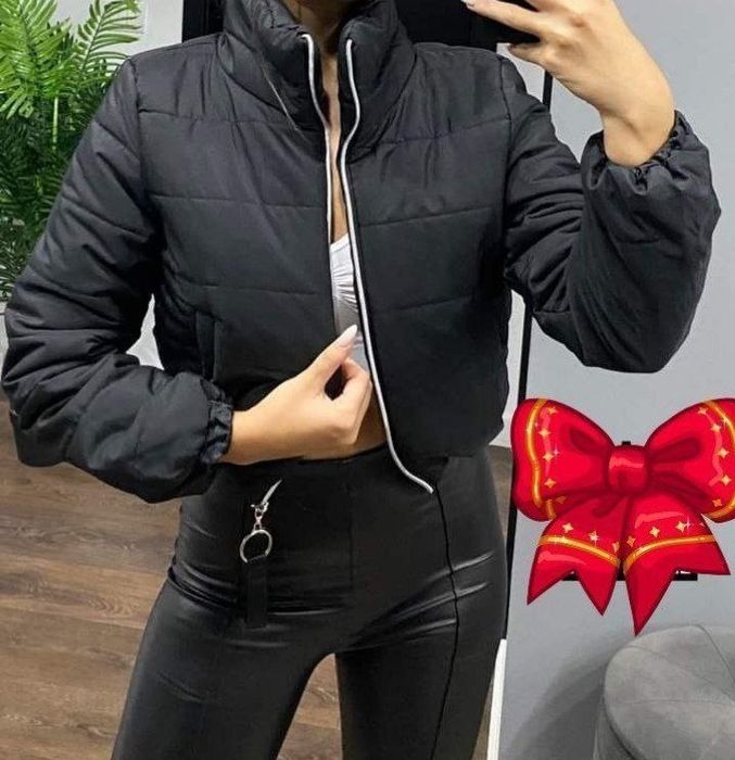 Geaca scurta în talie pentru fete pe alb și negru