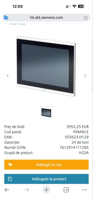 Siemens PXM40 Panou tactil BACnet/IP de 10 ''cu server web integrat