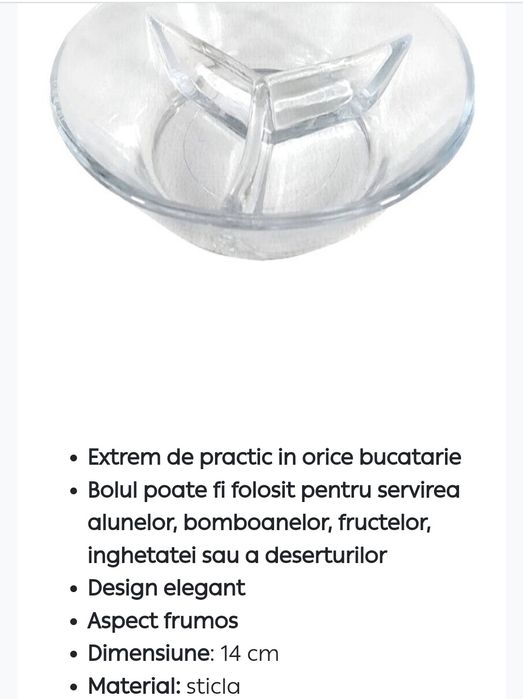 Bol/vas din sticla compartimentat pentru aperitive/rontanele