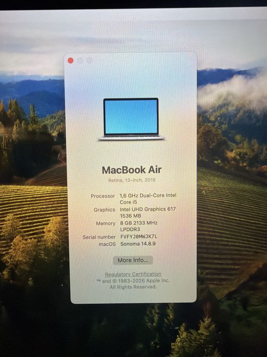 Laptop Macbook Air 2018 i5 8gb 256ssd