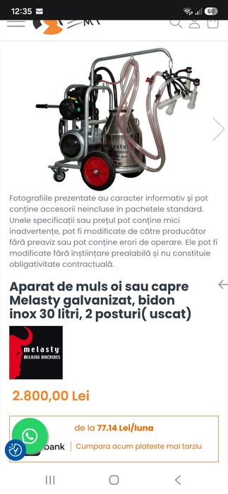 Vând aparat de muls capre și oi
