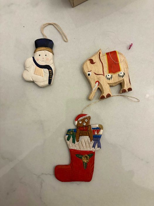 Figurine lemn sculptate manual vechi pentru brad Craciun set 4 buc