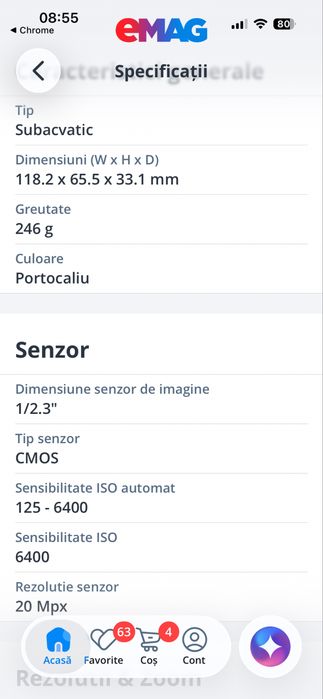 Aparat foto compact subacvatic Ricoh WG-6, 20MP, impermeabil, rezistent la socuri, Orange