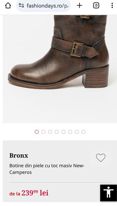 BRONX Botine din piele cu toc masiv New-Camperos, Maro, 37 noi