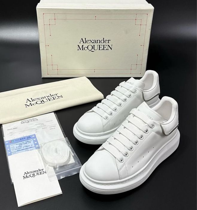 Adidasi Alexander Mcqueen albi zipper fermoar piele naturala