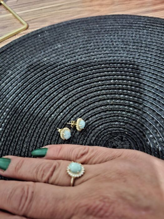 Set cercei si inel larimar reglabil argint aurit