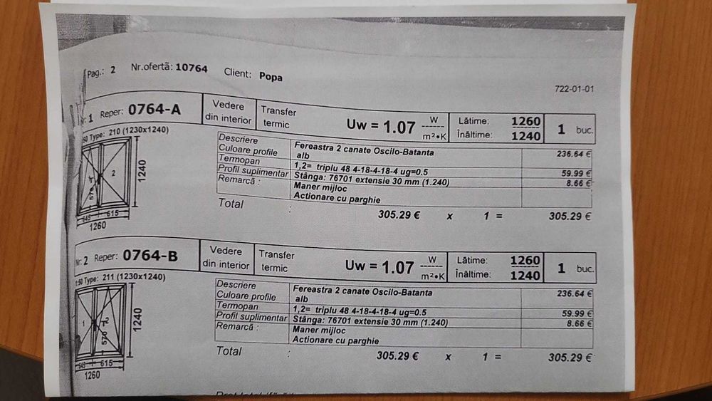Geam termopan cu rulou suprapus - 2 buc.