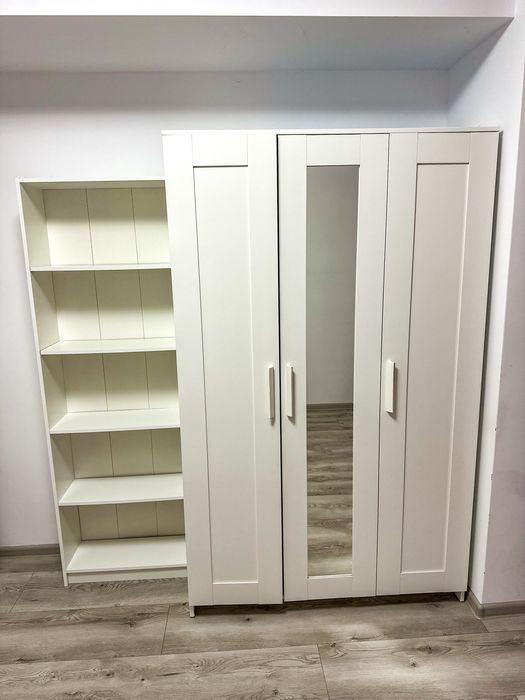 Dulap cu 3 usi ,alb - 117x50x190 cm + Biblioteca 60x180 cm