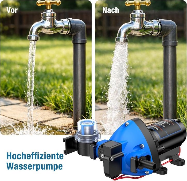 Pompa cu membrana 12V, 12,5 l/min, 50 PSI, autoamorsanta pentru rulota LumaBrite