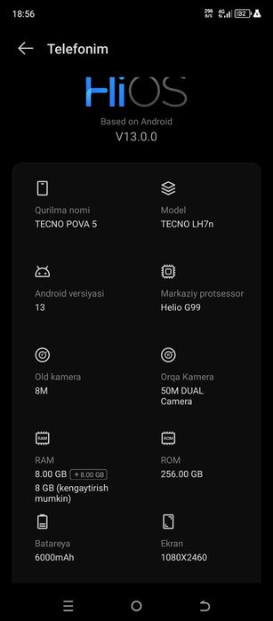 Tecno pova 5  8ga 256talik  yangi
