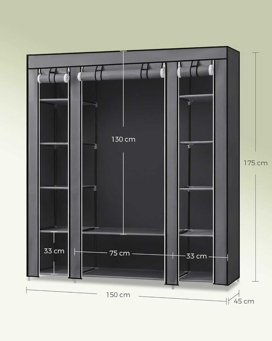 Dulap textil portabil Songmics, 150x45x175 cm, gri