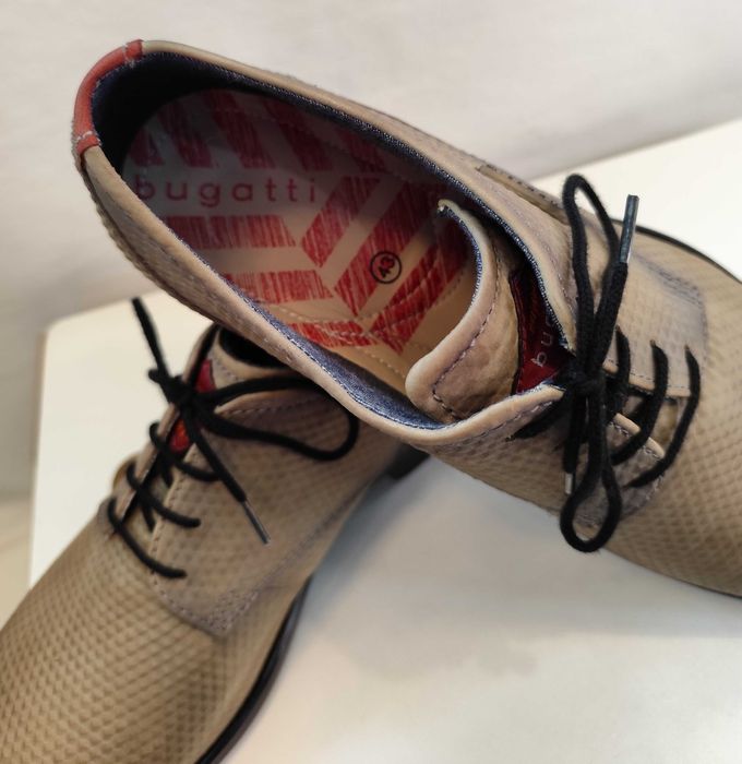 Pantofi derby 43 premium Bugatti piele naturala embosata camel