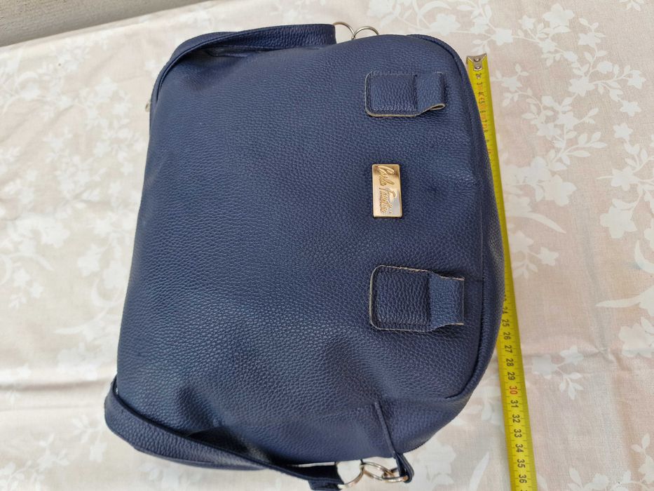 Carla Faustini, poseta dama, geanta messenger, piele ecologica, Blue
